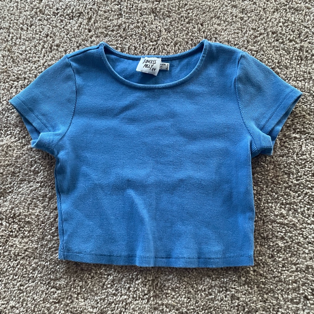 Blue Ribbed Crop Top